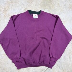 Hanes Premium Heavyweight Crewneck Sweatshirt Mens Large Purple double collar